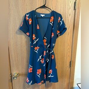 Coral and Navy Wrap Dress